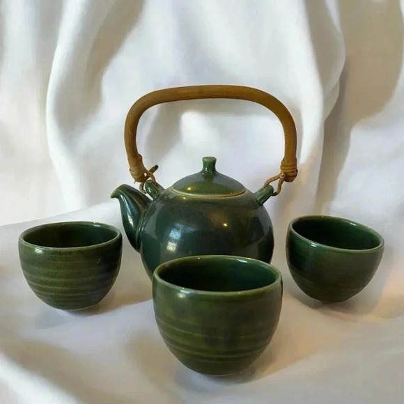 Vintage Other - Vintage Chinese Jade Green Ceramic Tea Set